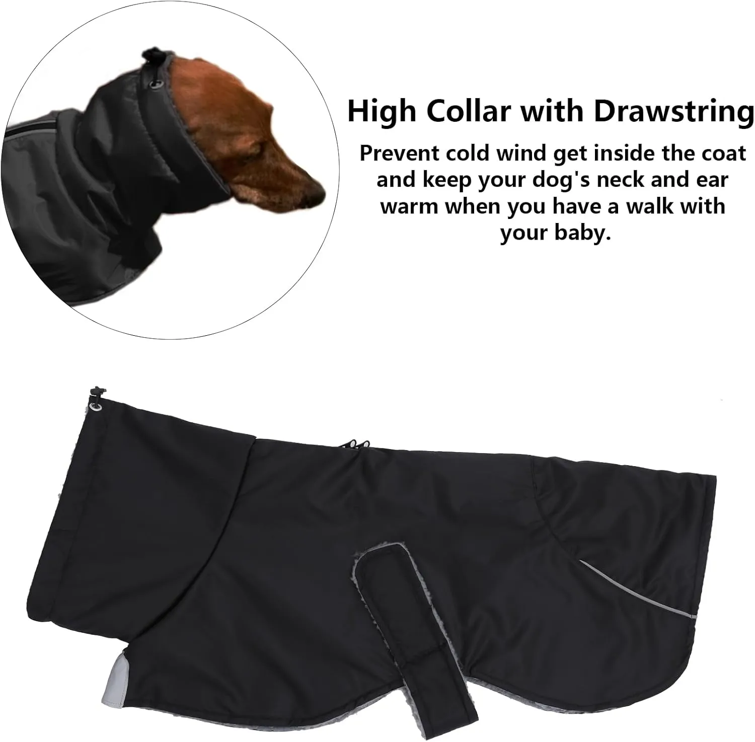 Dachshund Coats Waterproof, Perfect for Dachshunds, Sausage, Weiner Dog Winter Coat with Padded Fleece, Puppy Snowsuit with Adjustable Bands and High Vis Reflective Trim - Black - M