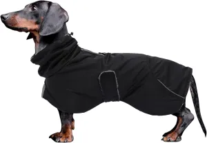 Dachshund Coats Waterproof, Perfect for Dachshunds, Sausage, Weiner Dog Winter Coat with Padded Fleece, Puppy Snowsuit with Adjustable Bands and High Vis Reflective Trim - Black - M