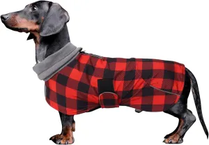 Dachshund Coats Waterproof Suitable for Dachshunds Sausage Weiner Dog Winter Coat Padded Fleece Puppy Snowsuit with Adjustable Bands Reflective Stripe - Plaid Red - XS