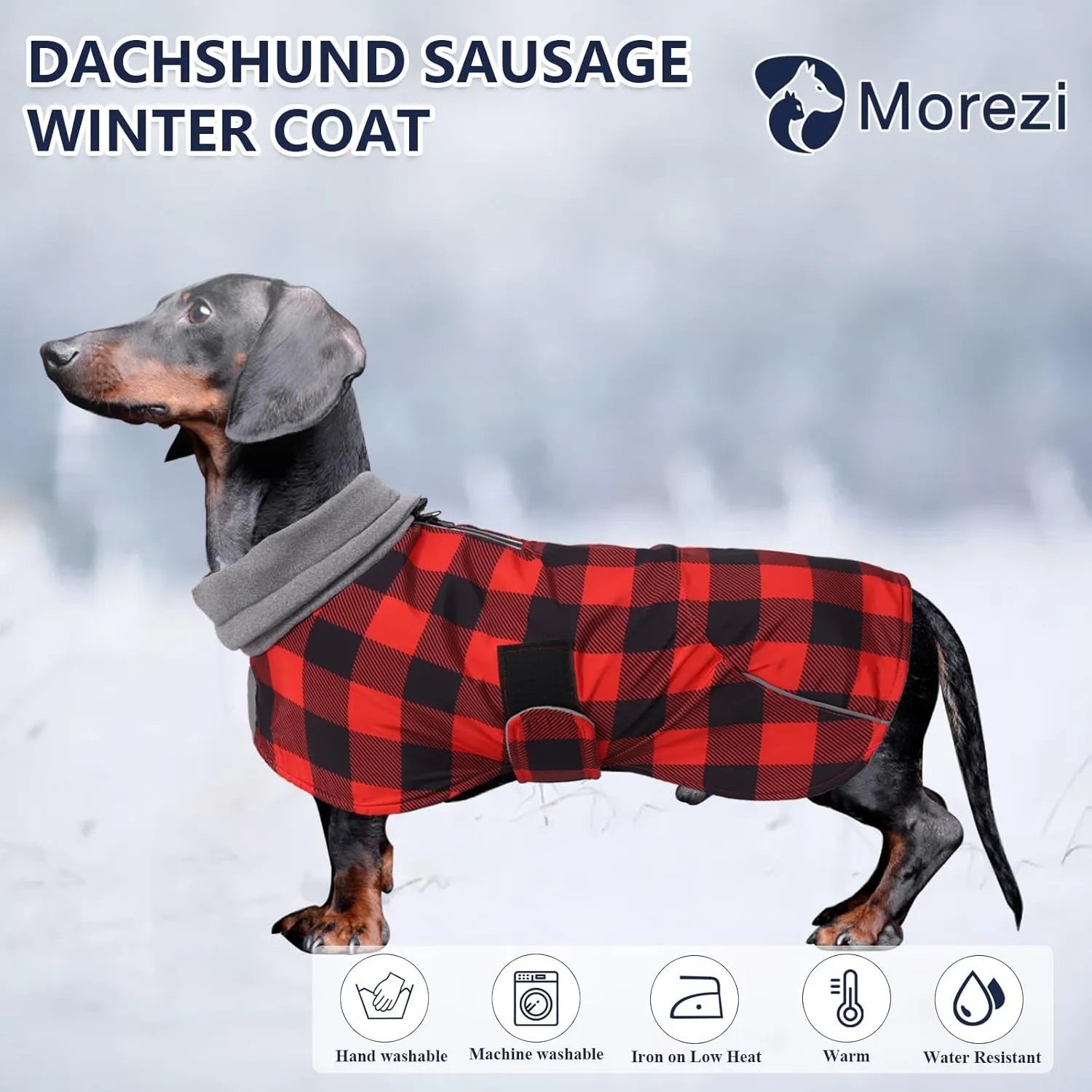 Dachshund Coats Waterproof Suitable for Dachshunds Sausage Weiner Dog Winter Coat Padded Fleece Puppy Snowsuit with Adjustable Bands Reflective Stripe - Plaid Red - XS