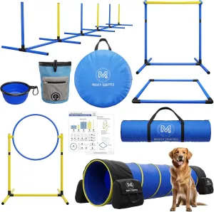 Dog Agility Equipment  Portable Backyard Agility Course with 9ft Dog Tunnel, Weave Poles, Hoop Jumps, Collapsible Water Bowl & More  Dog Training Kit for Indoor & Outdoor