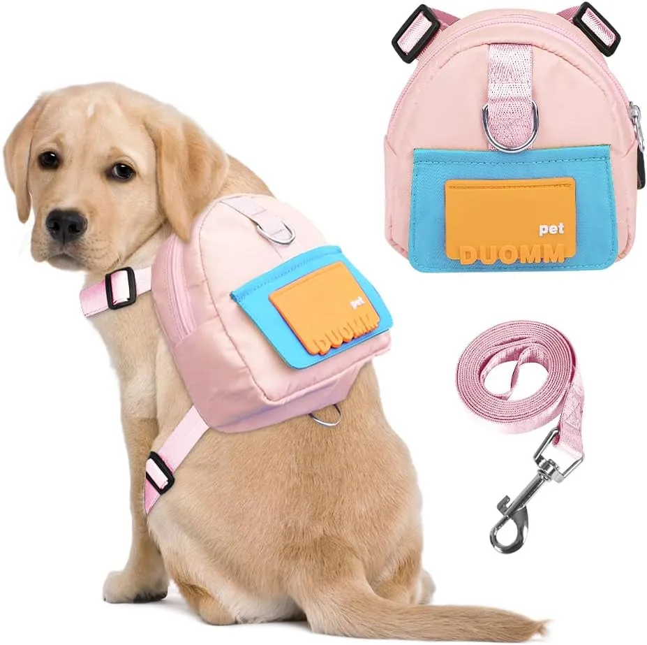 Dog Backpack for Small Dogs to Wear,Cute Pet Puppy Harness Backpacks with Leash Adjustable Dog Self Carrier Bag for Travel Hiking Daily Walking (M, Pink)