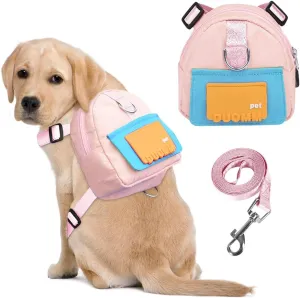 Dog Backpack for Small Dogs to Wear,Cute Pet Puppy Harness Backpacks with Leash Adjustable Dog Self Carrier Bag for Travel Hiking Daily Walking (M, Pink)