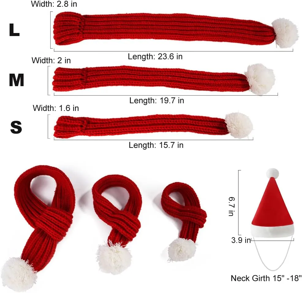 Dog Cat Knitted Christmas Scarf Neck Warmer with Santa Hat Set Xmas Pet Puppy Costume (Medium, Red)