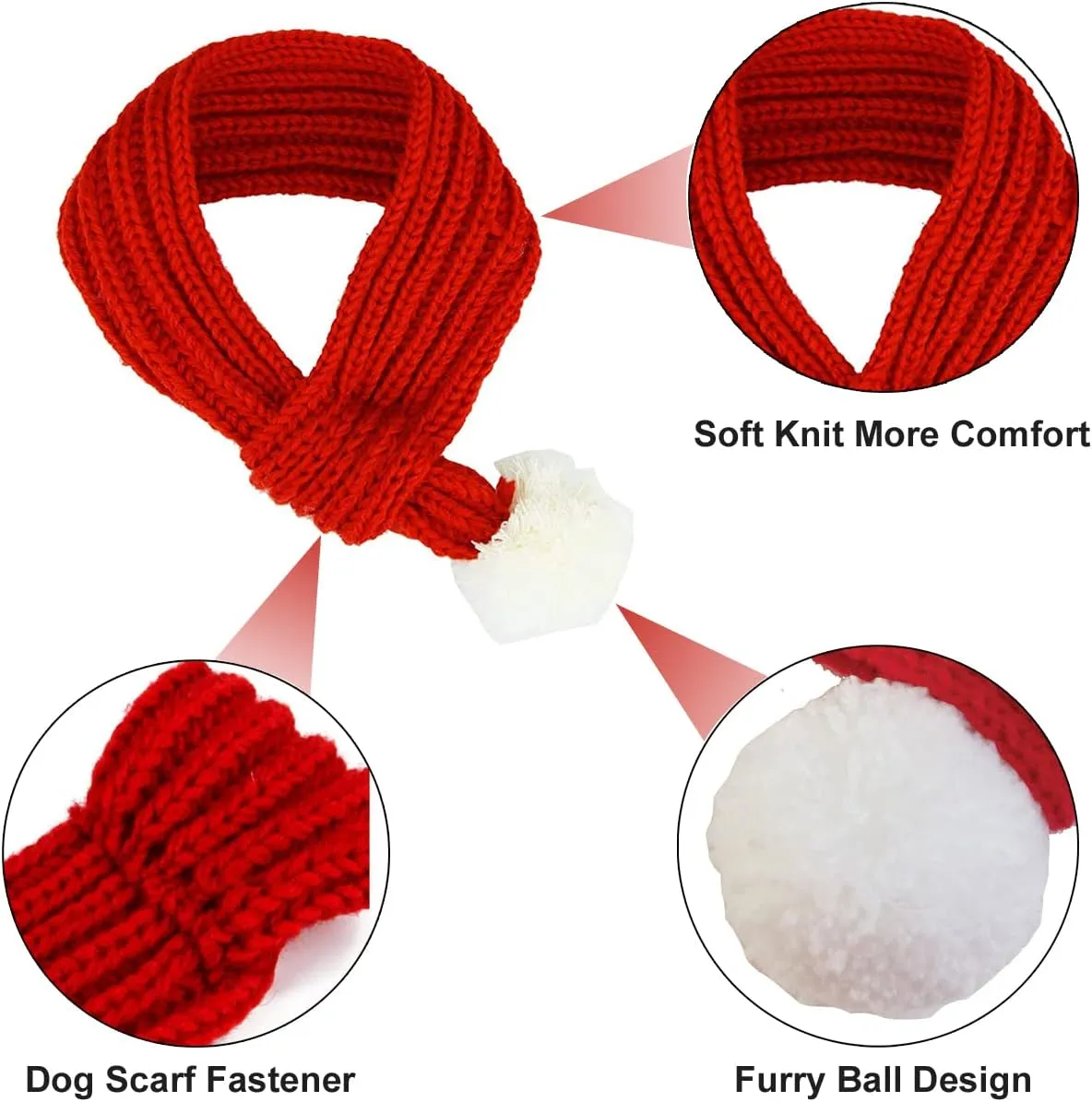 Dog Cat Knitted Christmas Scarf Neck Warmer with Santa Hat Set Xmas Pet Puppy Costume (Medium, Red)