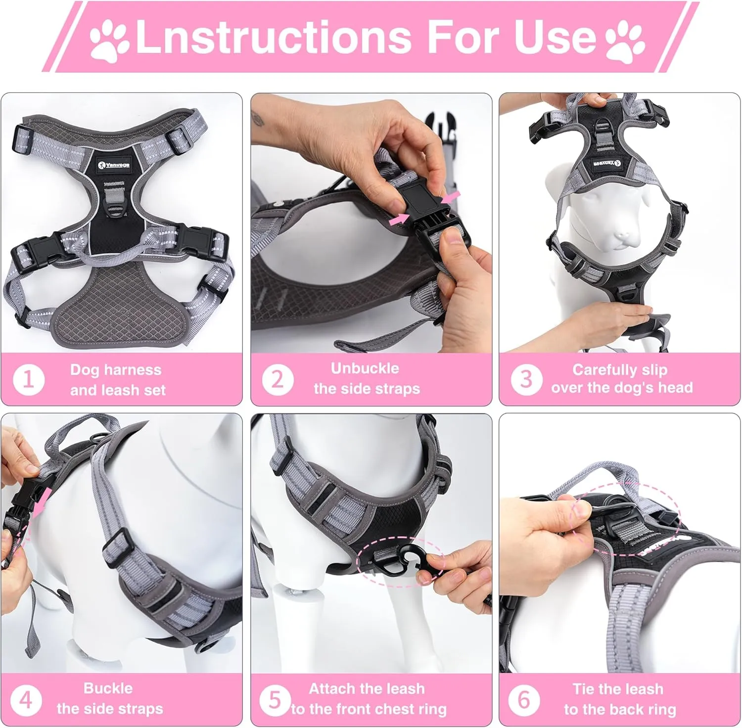 Dog Harness for Large Dogs Breathable Dog Harness and Leash Set, Soft Dog Vest Harness Reflective Puppy Harness No Pull with Handle Suit for 27-39lbsRose Red M Size