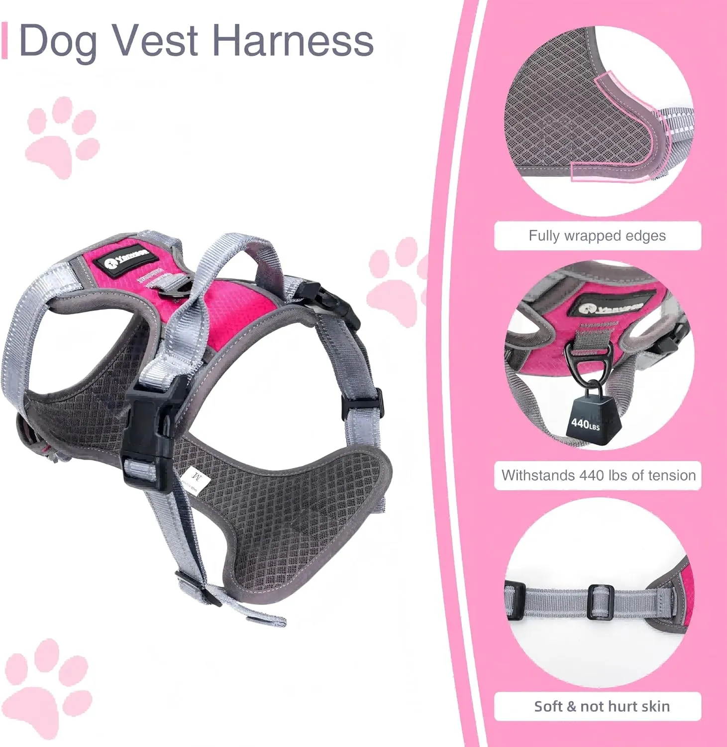 Dog Harness for Large Dogs Breathable Dog Harness and Leash Set, Soft Dog Vest Harness Reflective Puppy Harness No Pull with Handle Suit for 27-39lbsRose Red M Size
