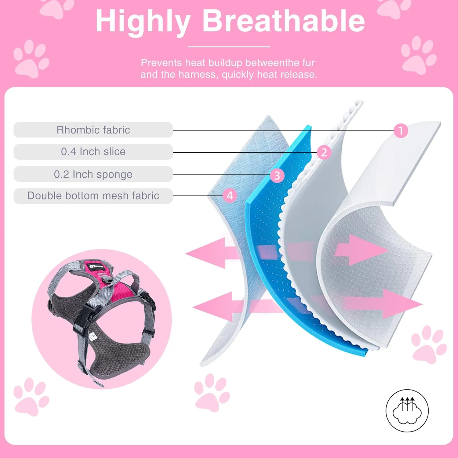 Dog Harness for Large Dogs Breathable Dog Harness and Leash Set, Soft Dog Vest Harness Reflective Puppy Harness No Pull with Handle Suit for 27-39lbsRose Red M Size