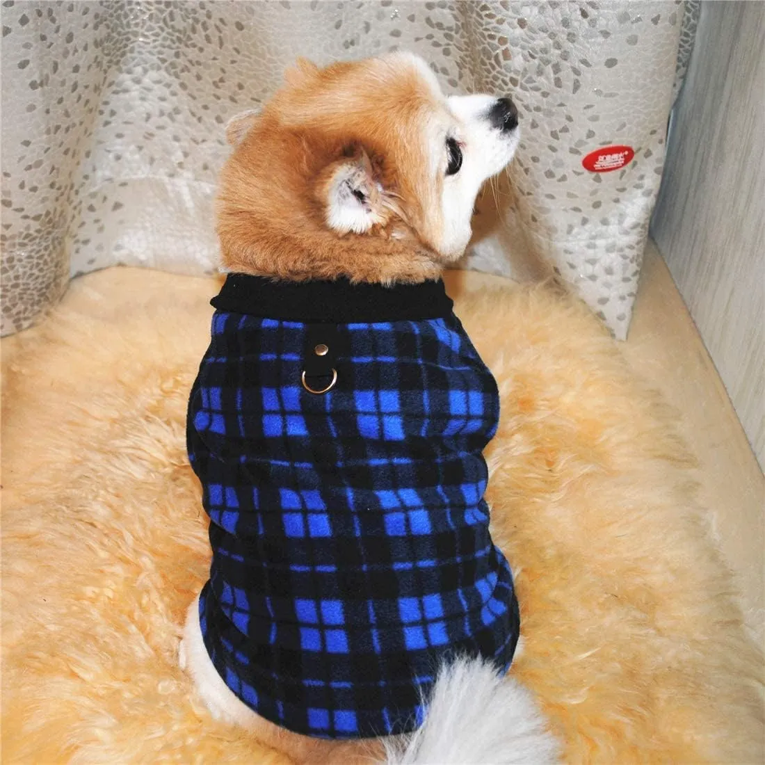Dog Sweater, Soft Fleece Vest with Leash Ring Pullover Jacket Winter Pet Dog Clothes for Puppy Small Dogs Cats Teddy Chihuahua Yorkshire for Christmas (L, Blue Plaid)