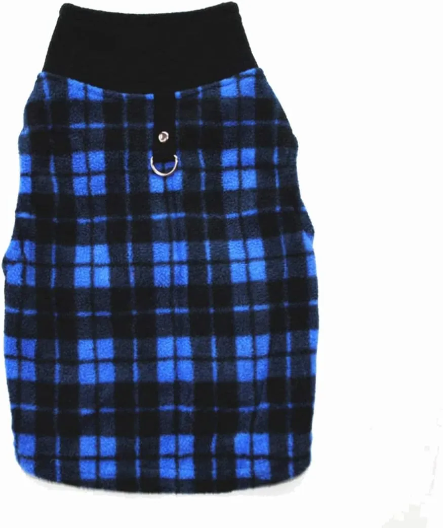 Dog Sweater, Soft Fleece Vest with Leash Ring Pullover Jacket Winter Pet Dog Clothes for Puppy Small Dogs Cats Teddy Chihuahua Yorkshire for Christmas (L, Blue Plaid)