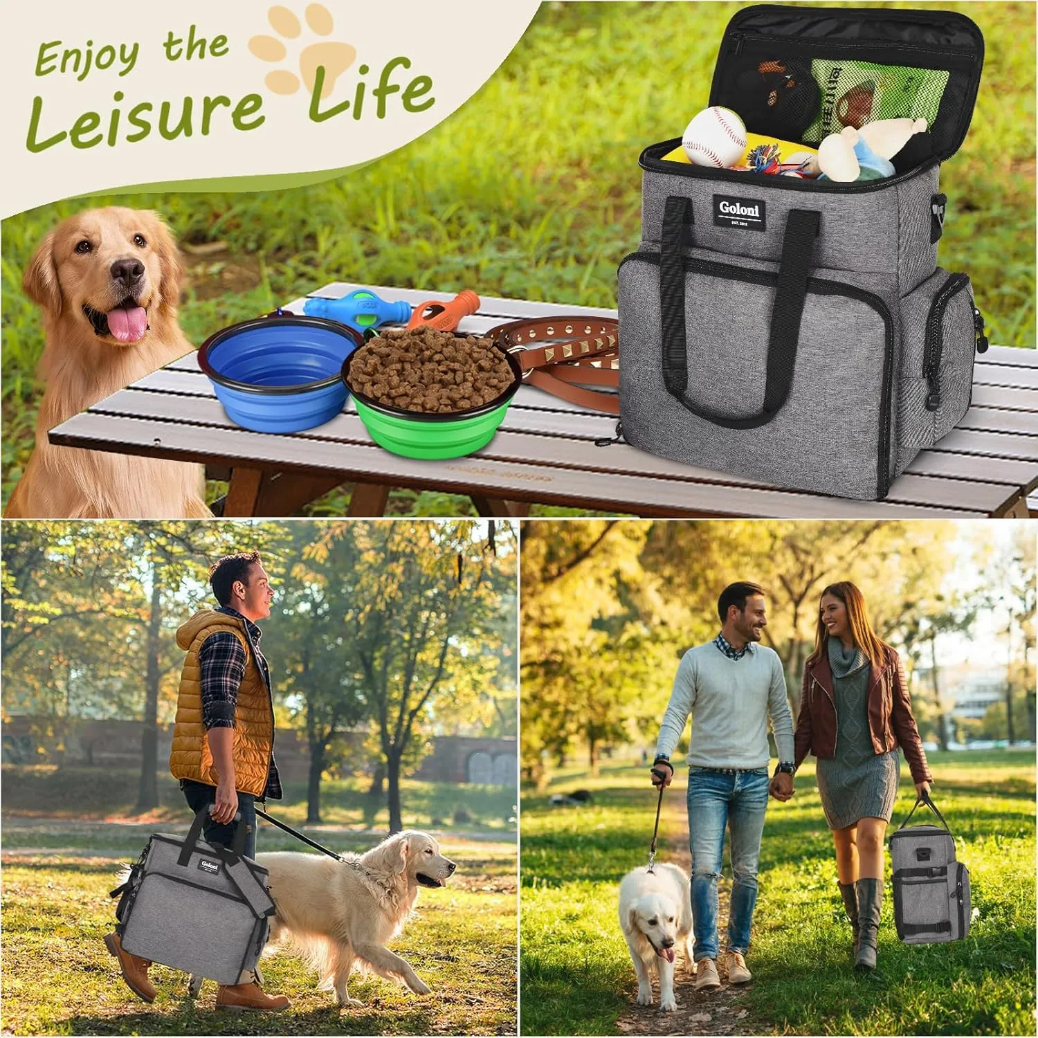 Dog Travel Bag Airline ApprovedPet Travel Tote with Collapsible Bowls,Food Containers & Feeding MatMulti-Pocket Organizer for Dogs & Cats, Durable & Water-Resistant for Hiking,Trips,Outdoors