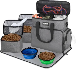 Dog Travel Bag Airline ApprovedPet Travel Tote with Collapsible Bowls,Food Containers & Feeding MatMulti-Pocket Organizer for Dogs & Cats, Durable & Water-Resistant for Hiking,Trips,Outdoors