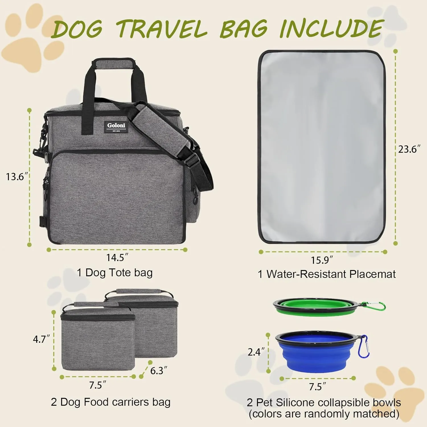 Dog Travel Bag Airline ApprovedPet Travel Tote with Collapsible Bowls,Food Containers & Feeding MatMulti-Pocket Organizer for Dogs & Cats, Durable & Water-Resistant for Hiking,Trips,Outdoors