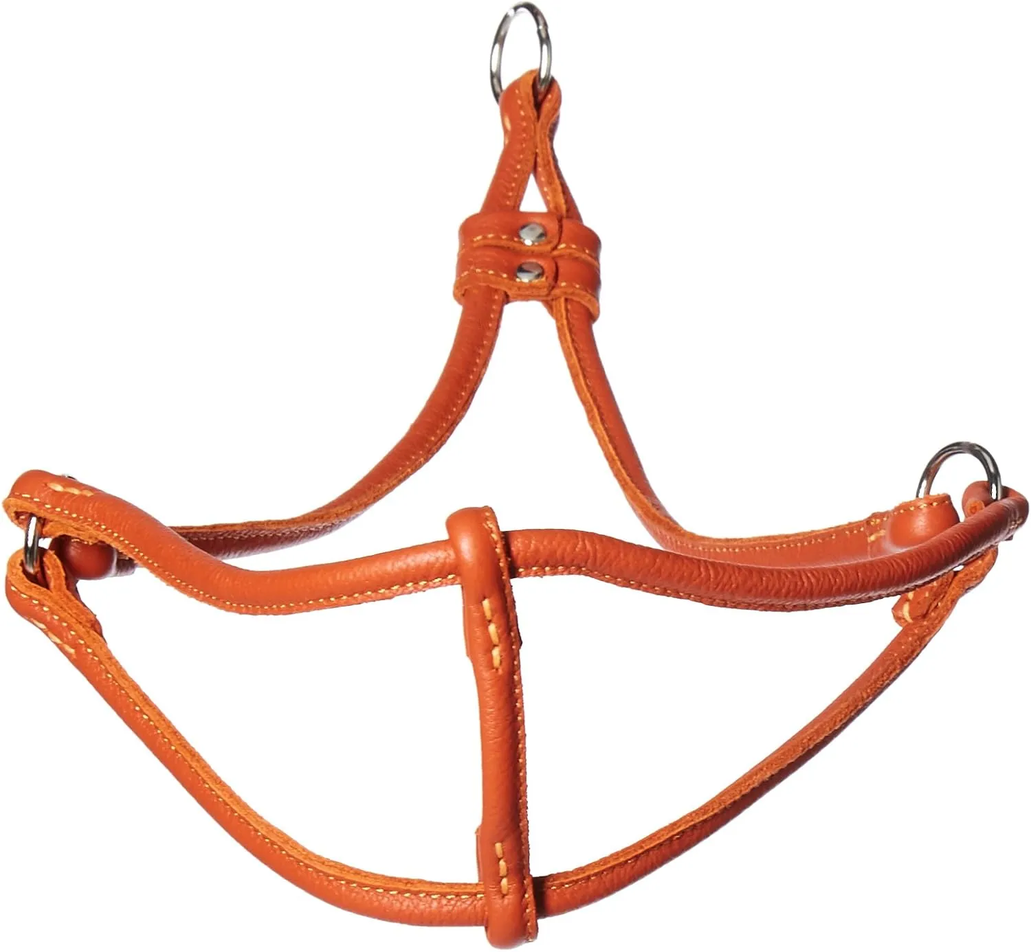 Dogline Soft Round/Rolled Genuine Leather Step-In Harness with 15 to 20-Inch Chest and 36-Inch Leash, Orange