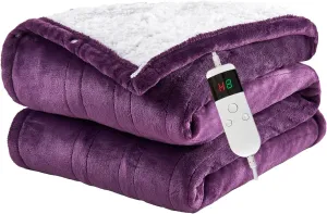 Electric Blanket Heated Throw, Soft Flannel Heating Blanket with 8 Hours Auto Off 10 Fast Heating Levels Machine Washable Sherpa Heated Blanket with Overheating Protection