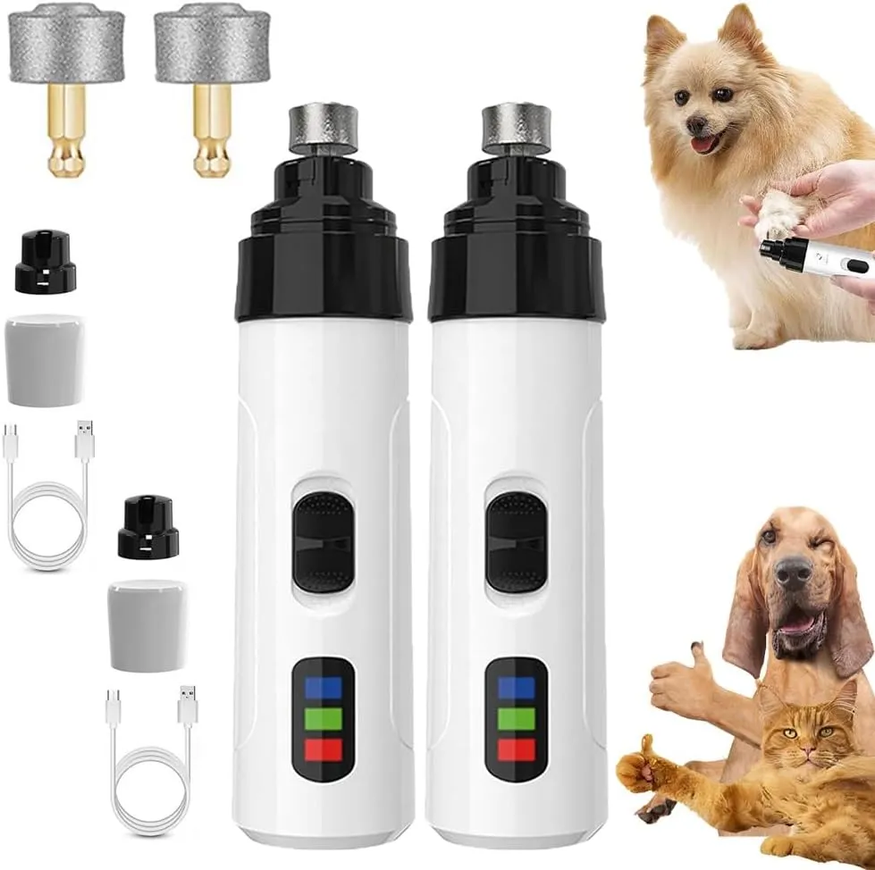 ELEGY Huesom Silent Groom Pro Nail Grinder, Electric Dog Nail Trimmers Quiet, Pet Toenail Grinder for Large Dogs, Rechargeable USB Charging Nails Clippers Attachment, Low Noise Toenail Trimmer(2PCS)
