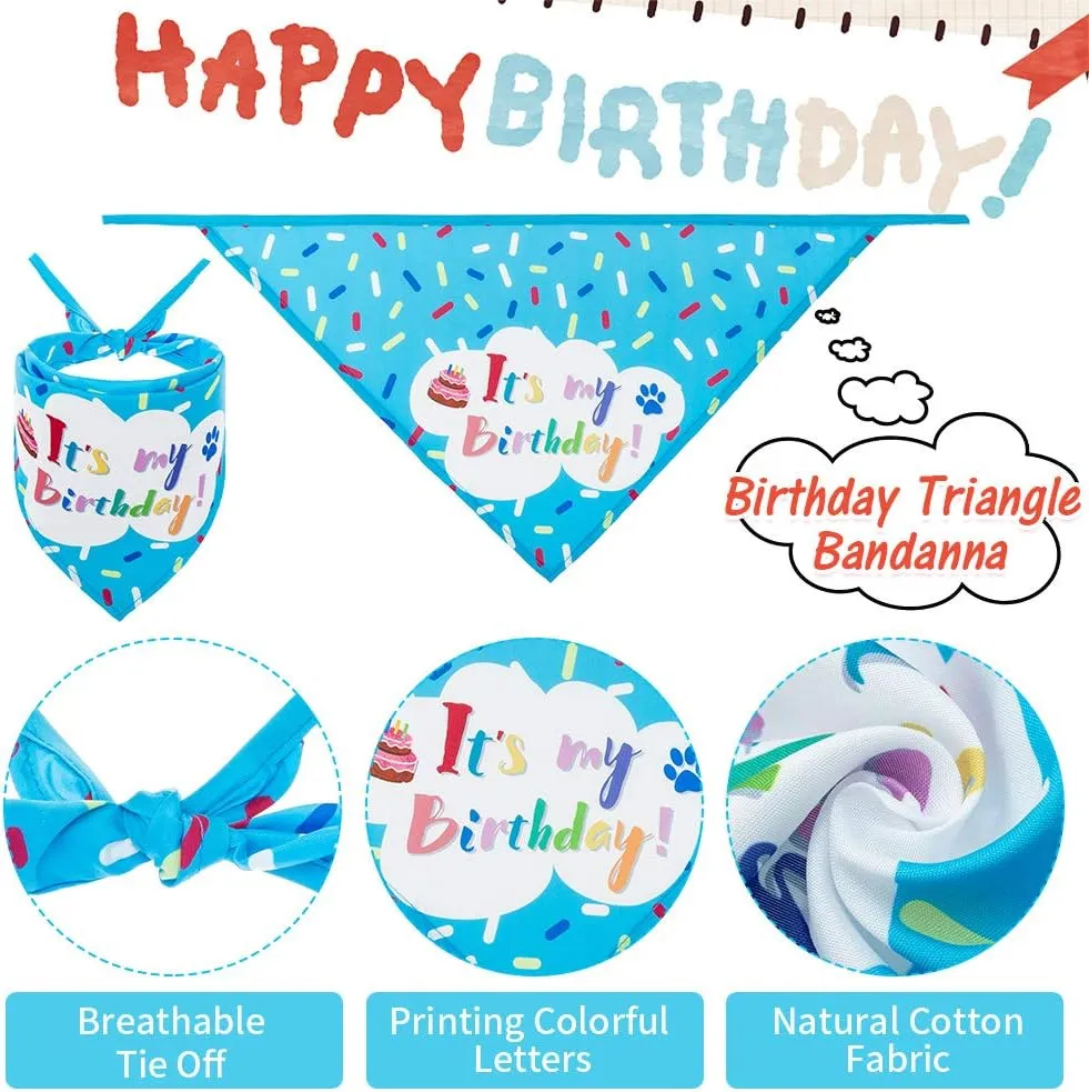 EXPAWLORER Dog Birthday Bandana Set - Cute Hat and Squeaky Cake Toy for Birthday Party Supplies Gift - Great for Small Medium Large Dogs Blue