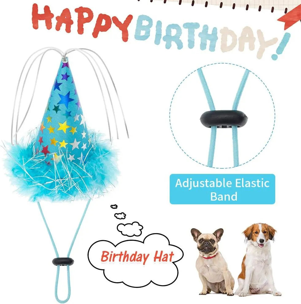 EXPAWLORER Dog Birthday Bandana Set - Cute Hat and Squeaky Cake Toy for Birthday Party Supplies Gift - Great for Small Medium Large Dogs Blue