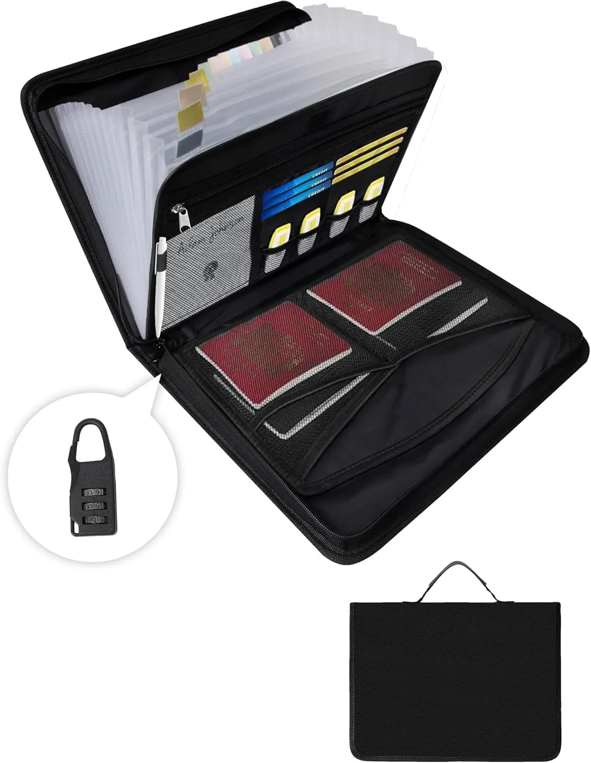 Fireproof Important Document Organizer Folio - Accordion File Organizer, 13 Pocket Expanding File Folder with Labels,Safe Holder and Organizer for Birth Certificate,Paper,Receipt,Bill,etc.