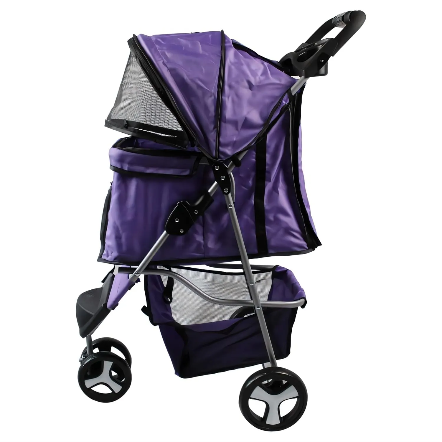 Foldable Pet Stroller for Cats and Dogs 3 Wheels Carrier Strolling Cart, Pet Strolling Cart for Small/Medium Dogs and Cats with Storage Basket, Blue