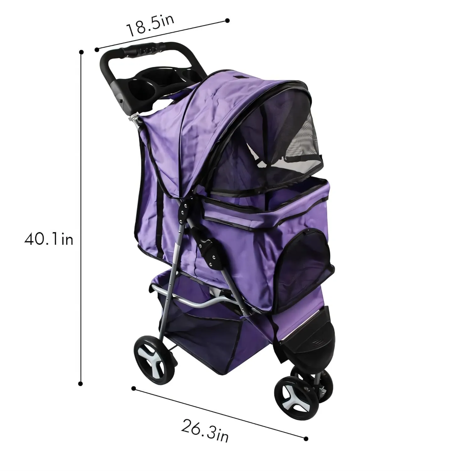 Foldable Pet Stroller for Cats and Dogs 3 Wheels Carrier Strolling Cart, Pet Strolling Cart for Small/Medium Dogs and Cats with Storage Basket, Blue
