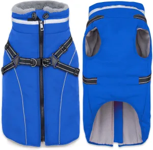 Fragralley Waterproof Dog Coat with Harness, Fleece Lined Warm Puffer Jacket, Adjustable Reflective Windproof Parka for Small Medium Large Dogs