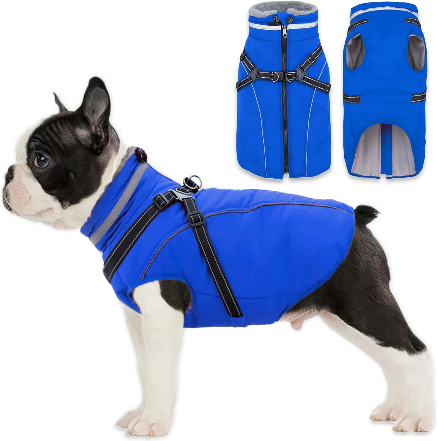 Fragralley Waterproof Dog Coat with Harness, Fleece Lined Warm Puffer Jacket, Adjustable Reflective Windproof Parka for Small Medium Large Dogs
