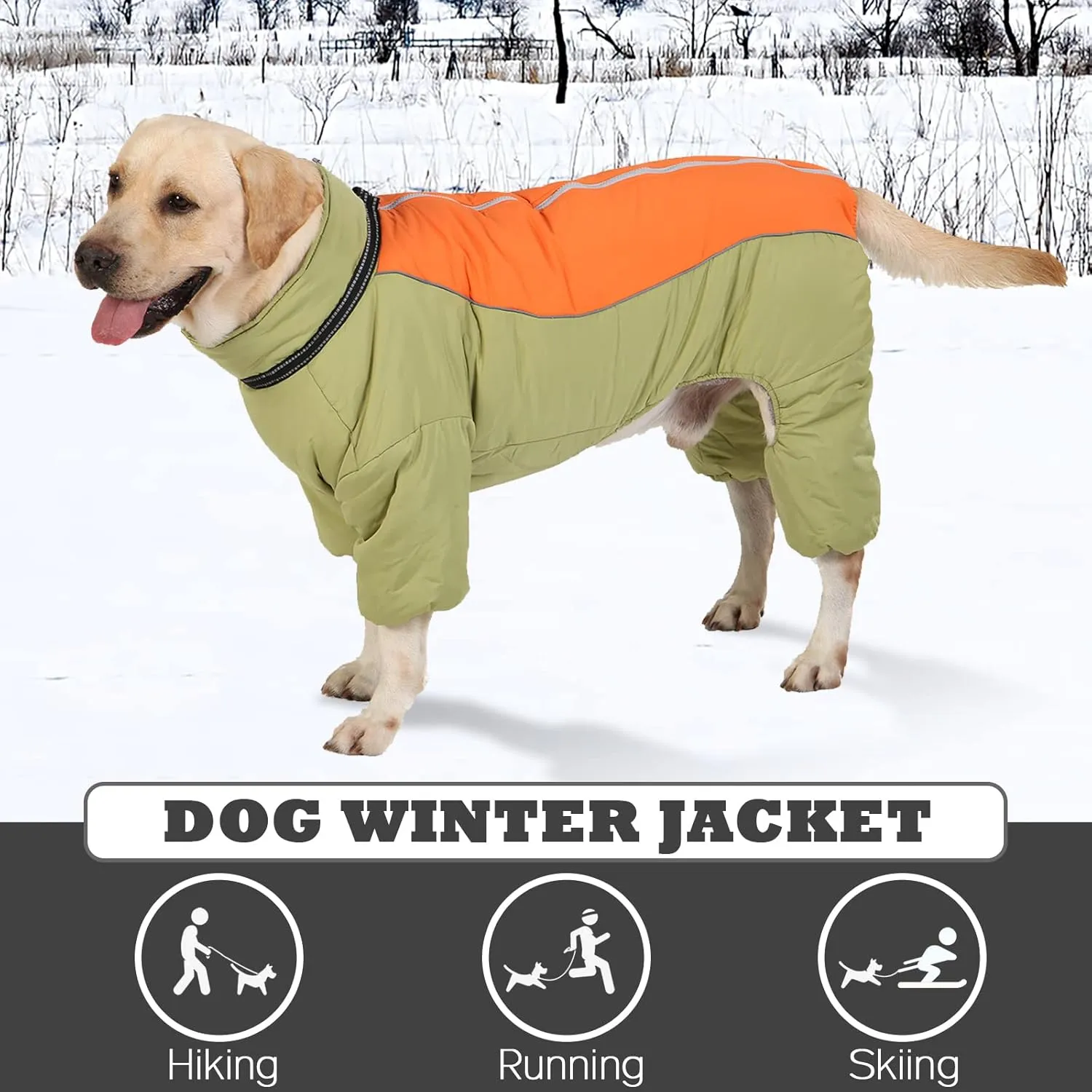 Fullbody Warm Winter Coat for Dogs, Zip Up Reflective Fleece Lined Dog Jacket, Windproof Waterproof Dog Snowsuit with Harness, LightGreen,10