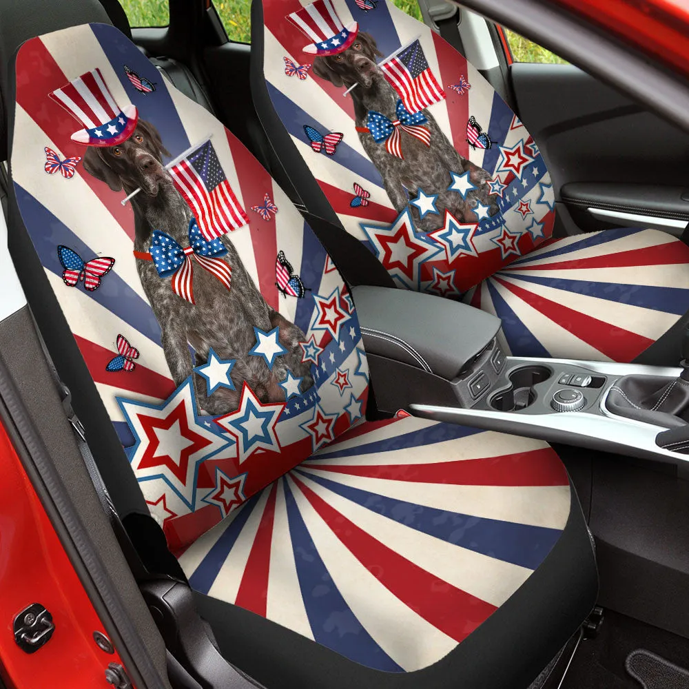 German Shorthaired Pointer Inside American Flag Car Seat Covers