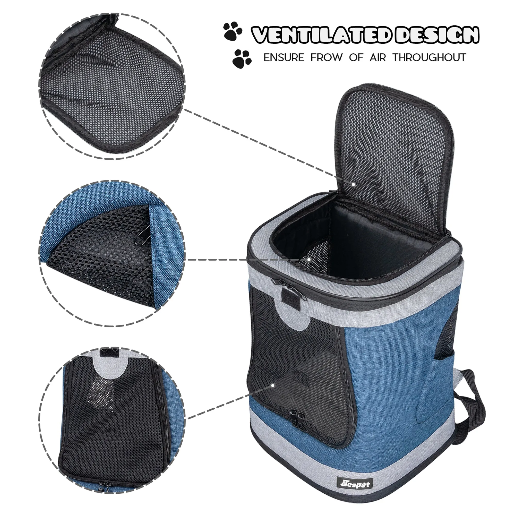 GOOPAWS Pet Soft Backpack Carrier for Small Dog Cat, Blue Grey, 13''