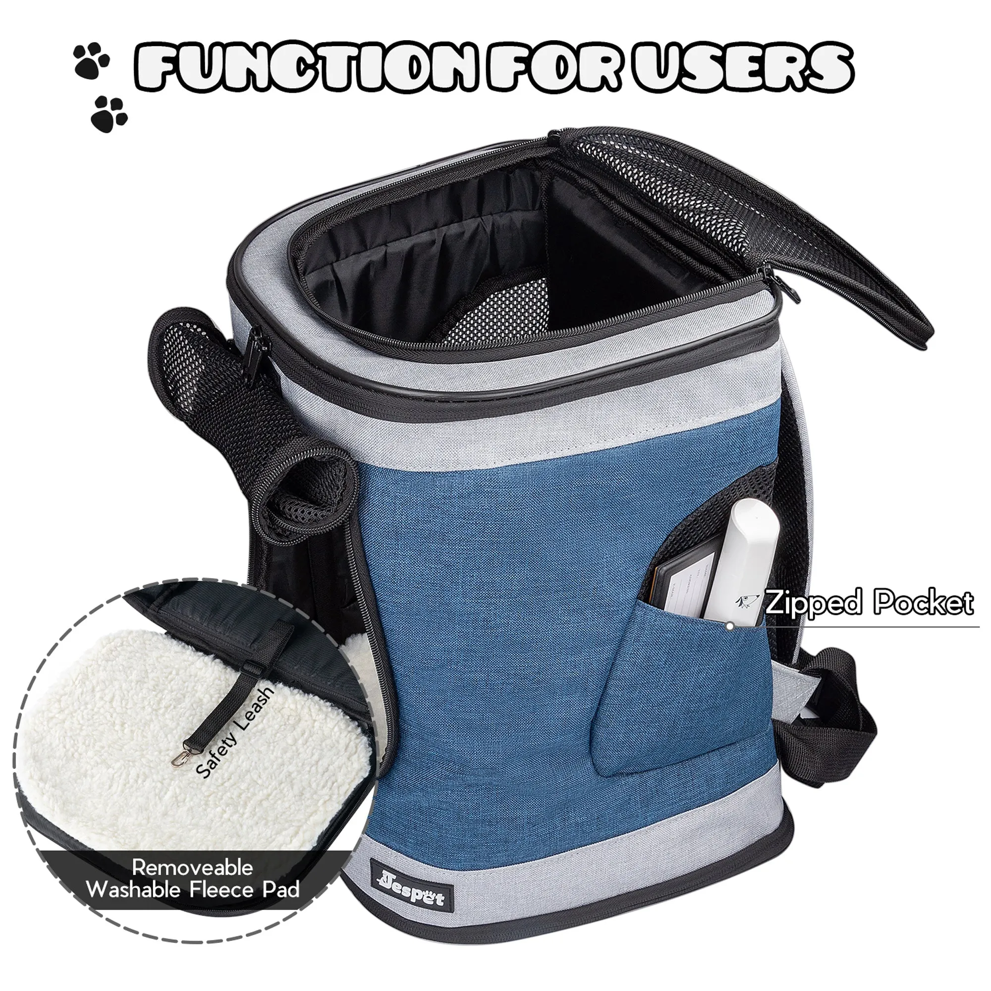 GOOPAWS Pet Soft Backpack Carrier for Small Dog Cat, Blue Grey, 13''