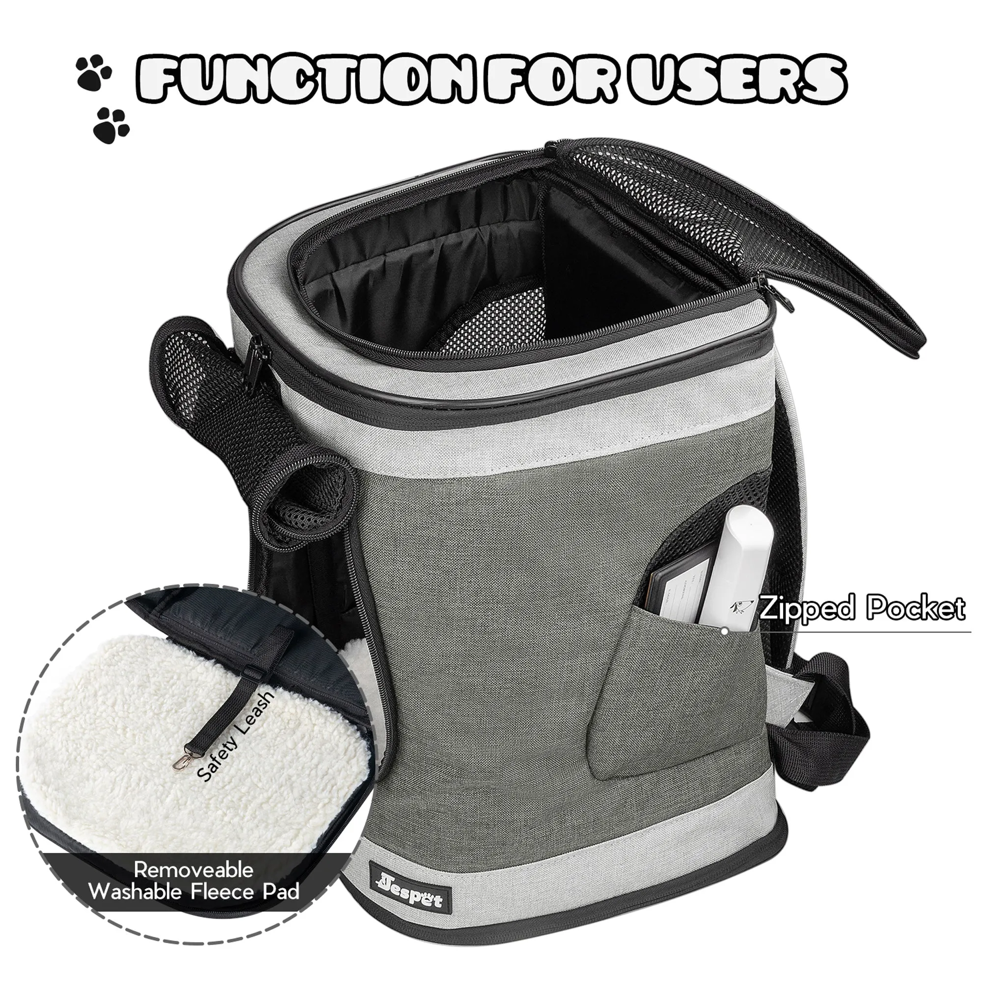 GOOPAWS Pet Soft Backpack Carrier for Small Dog Cat, Smoke Grey, 13''