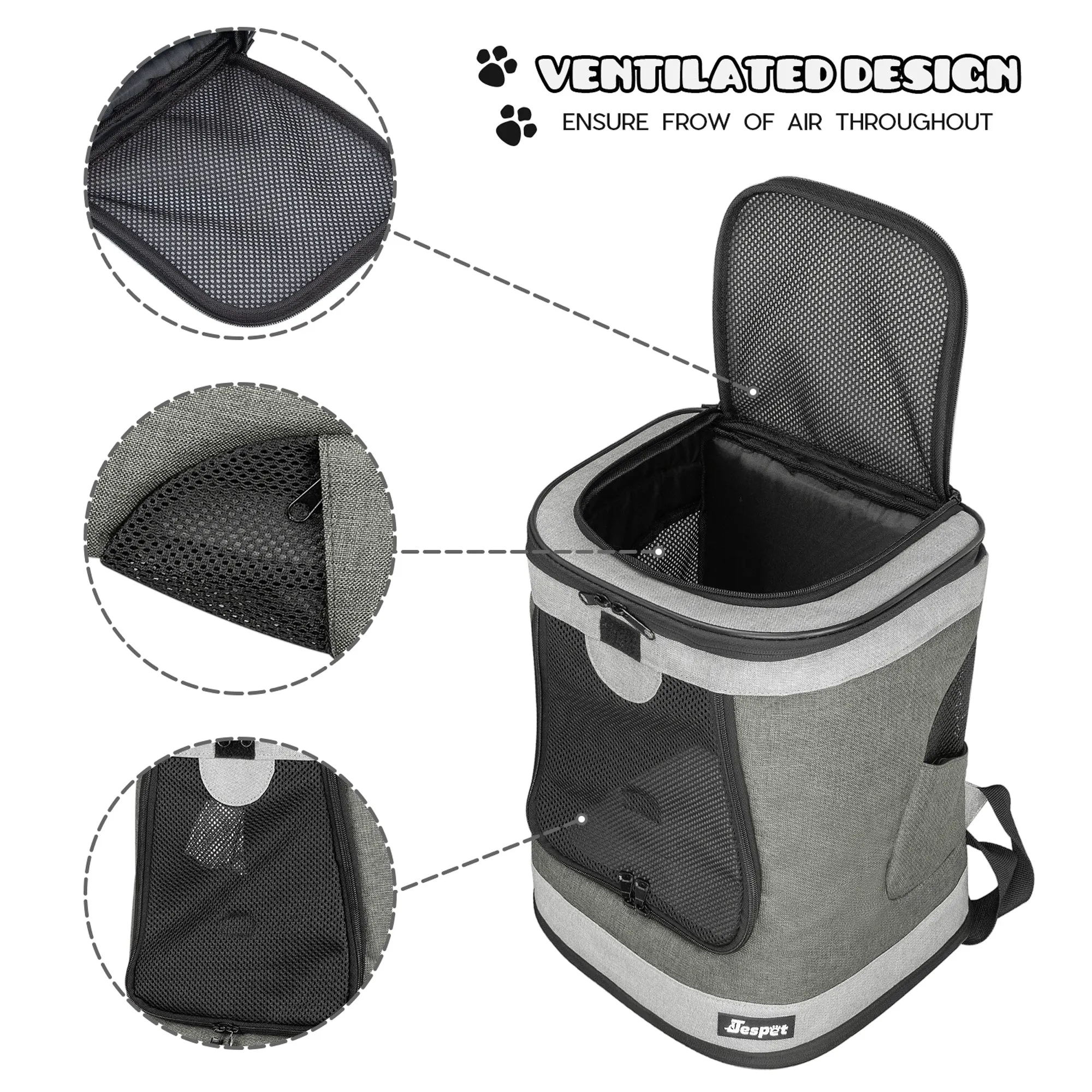 GOOPAWS Pet Soft Backpack Carrier for Small Dog Cat, Smoke Grey, 13''