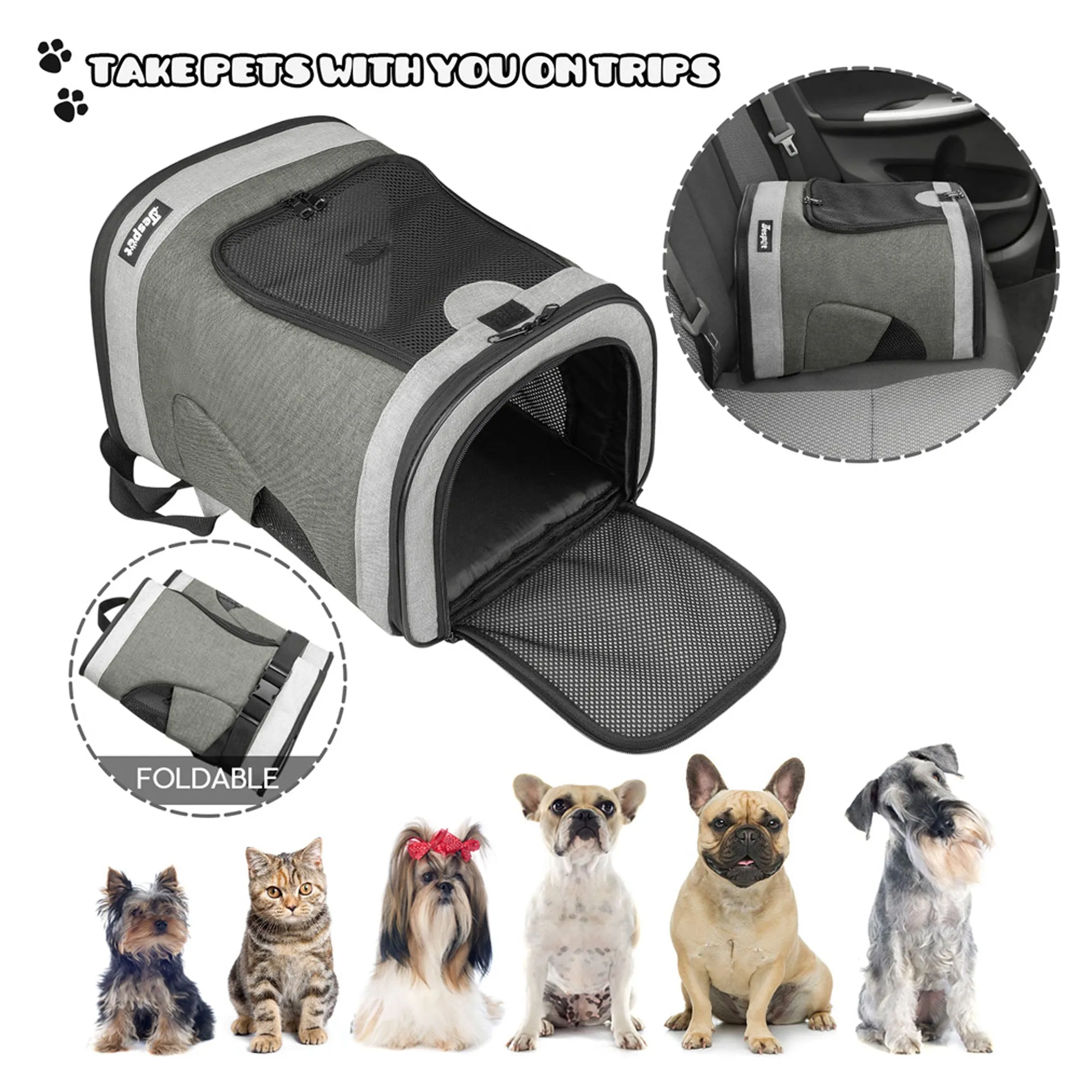 GOOPAWS Pet Soft Backpack Carrier for Small Dog Cat, Smoke Grey, 13''