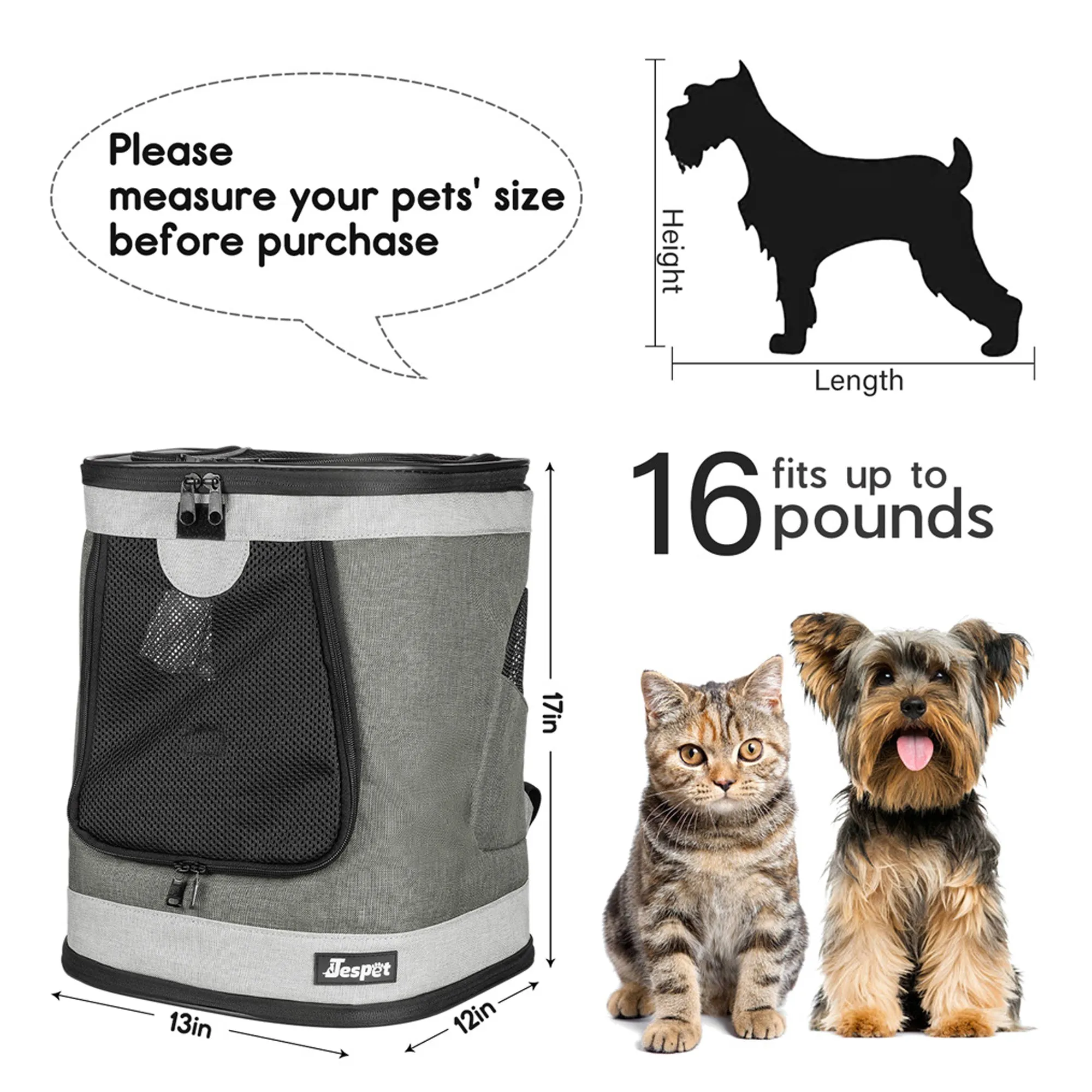 GOOPAWS Pet Soft Backpack Carrier for Small Dog Cat, Smoke Grey, 13''