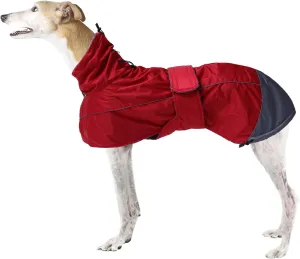 Greyhound Lurcher Winter Coat, Whippet Jacket with Padded Fleece, Water Resistant Dog Snowsuit with Adjustable Bands and High Reflective be Safety - Red - XLarge
