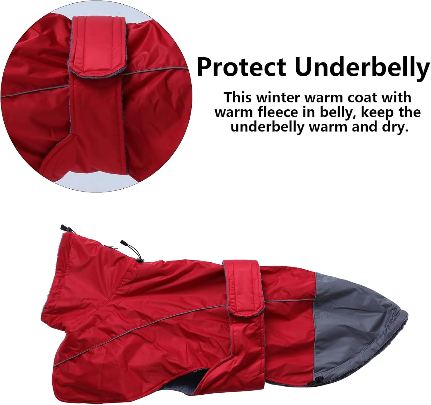 Greyhound Lurcher Winter Coat, Whippet Jacket with Padded Fleece, Water Resistant Dog Snowsuit with Adjustable Bands and High Reflective be Safety - Red - XLarge
