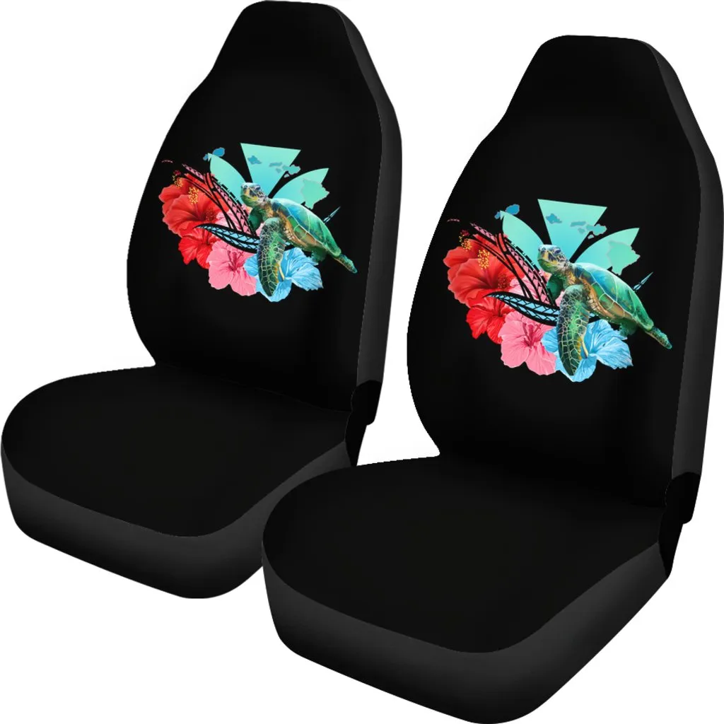 Hawaii Map Kanaka Sea Turtle Hibiscus Car Seat Covers Blue Pink