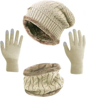 HINDAWI Winter Hat Scarf Gloves Slouchy Beanie Snow Knit Skull Cap Touch Screen Mittens Circle Scarves for Women Men
