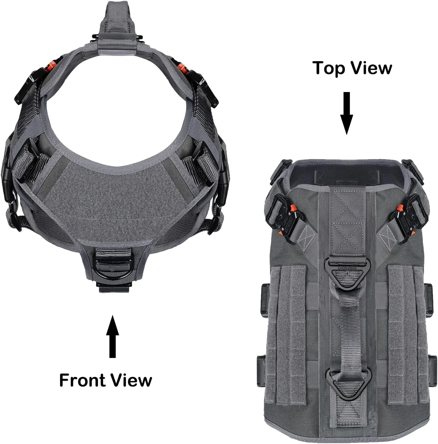 ICEFANG GN3 Tactical Dog Harness with 6X Buckle,Dog Molle Vest with Handle,3/4 Body Coverage,Hook and Loop Panel for ID Patch,No Pulling Front Clip (L (28"-35" Girth), Wolf Gray)
