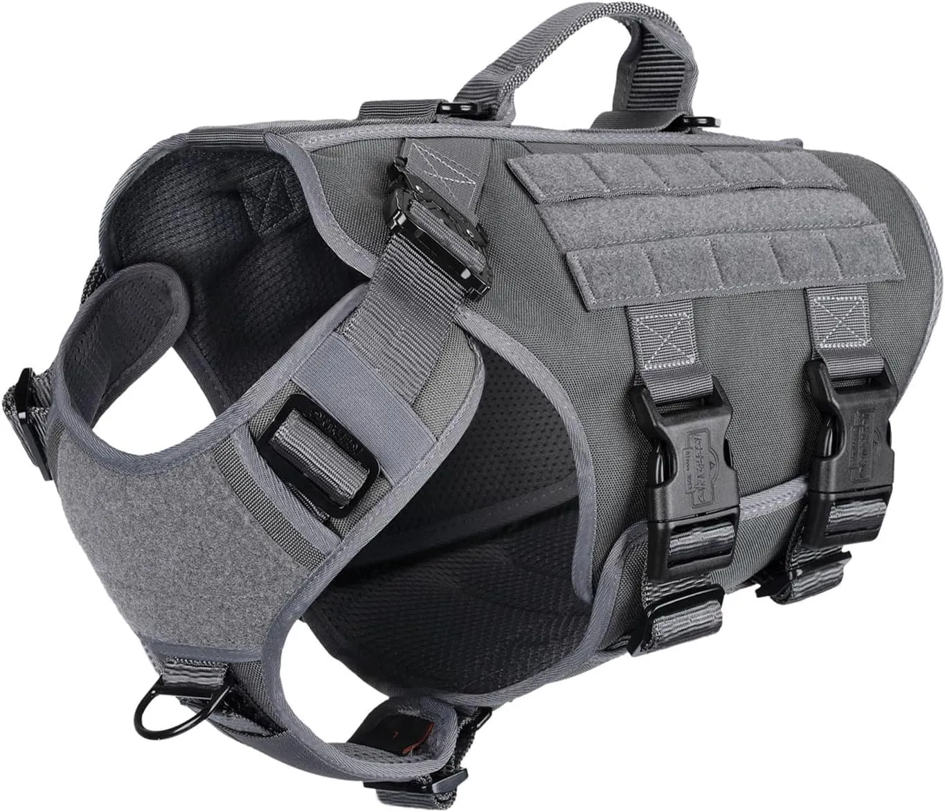 ICEFANG GN3 Tactical Dog Harness with 6X Buckle,Dog Molle Vest with Handle,3/4 Body Coverage,Hook and Loop Panel for ID Patch,No Pulling Front Clip (L (28"-35" Girth), Wolf Gray)