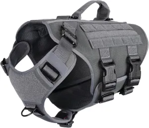ICEFANG GN3 Tactical Dog Harness with 6X Buckle,Dog Molle Vest with Handle,3/4 Body Coverage,Hook and Loop Panel for ID Patch,No Pulling Front Clip (L (28"-35" Girth), Wolf Gray)