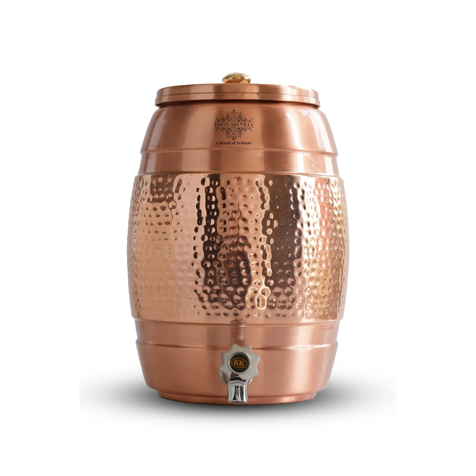Indian Art Villa Pure Copper Water Dispenser 5 Litre, Copper Matka Pot with Half Lacquer and Half Hammered, Ayurvedic Water Storage Container