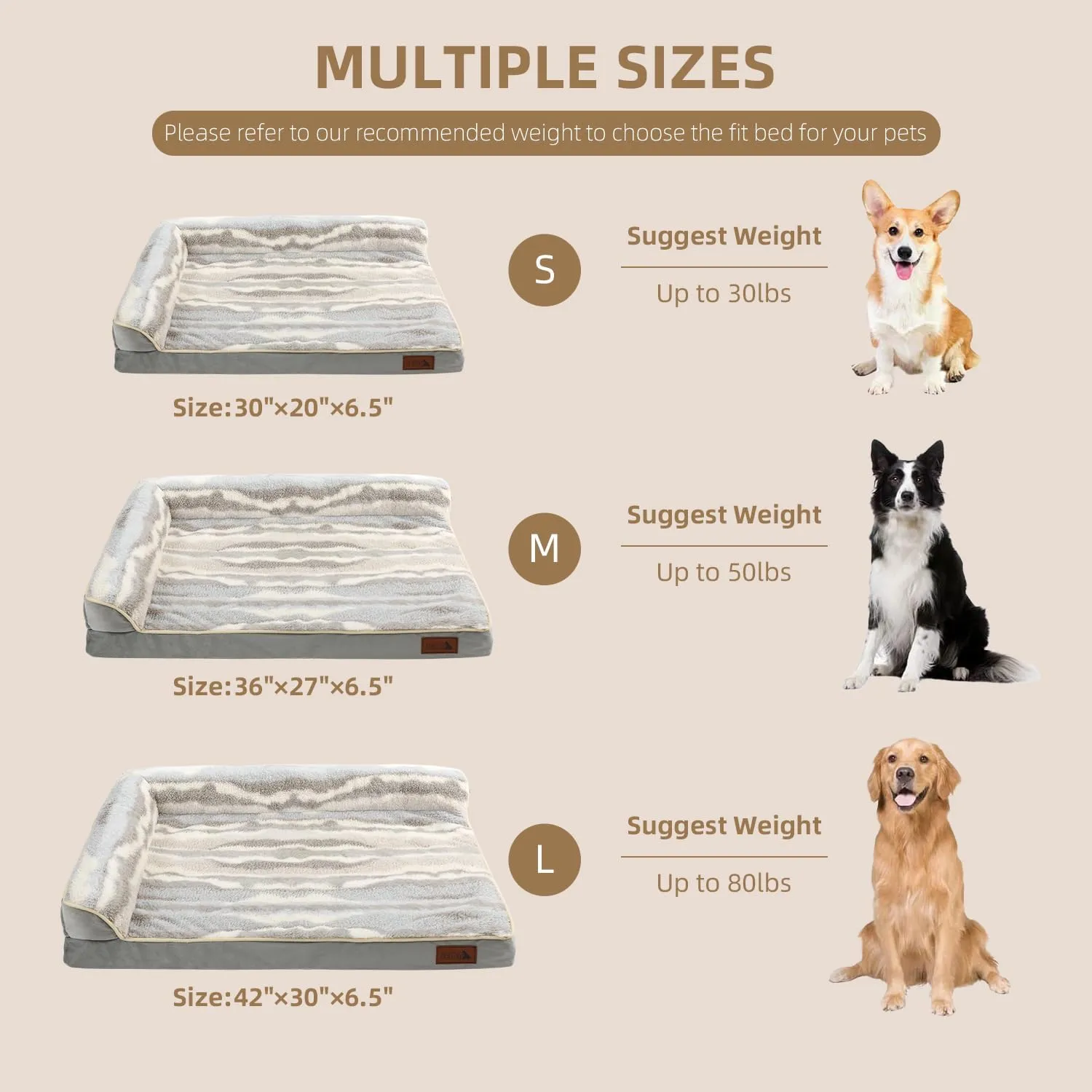 JEMA Orthopedic Pet Bed - Medium Size, Waterproof Sofa Dog Bed with Zipper, Non-Skid Bottom
