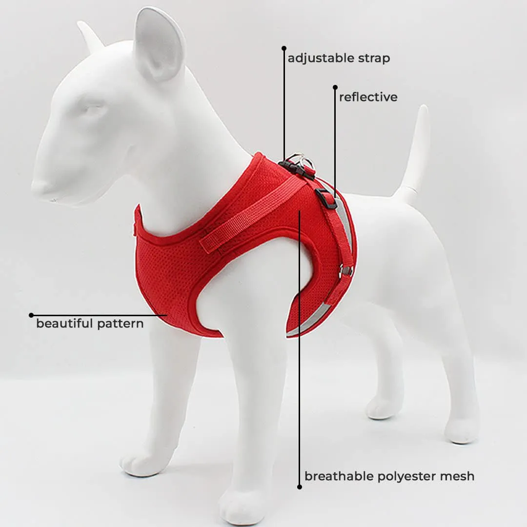 Kuber Industries Reflective Dog Harness With Adjustable Leash|Breathable Polyester Mesh Fabric |Small Size|HT-844|Comfortable No-Pull Grip|QuickRelease Buckles|Easy On-Easy Off Harness|Red (Pack Of 5)