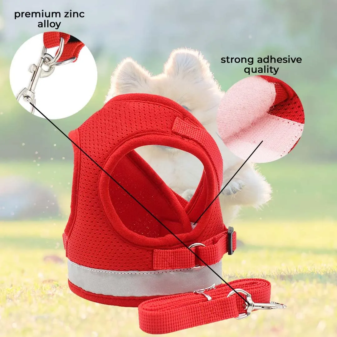 Kuber Industries Reflective Dog Harness With Adjustable Leash|Breathable Polyester Mesh Fabric |Small Size|HT-844|Comfortable No-Pull Grip|QuickRelease Buckles|Easy On-Easy Off Harness|Red (Pack Of 5)