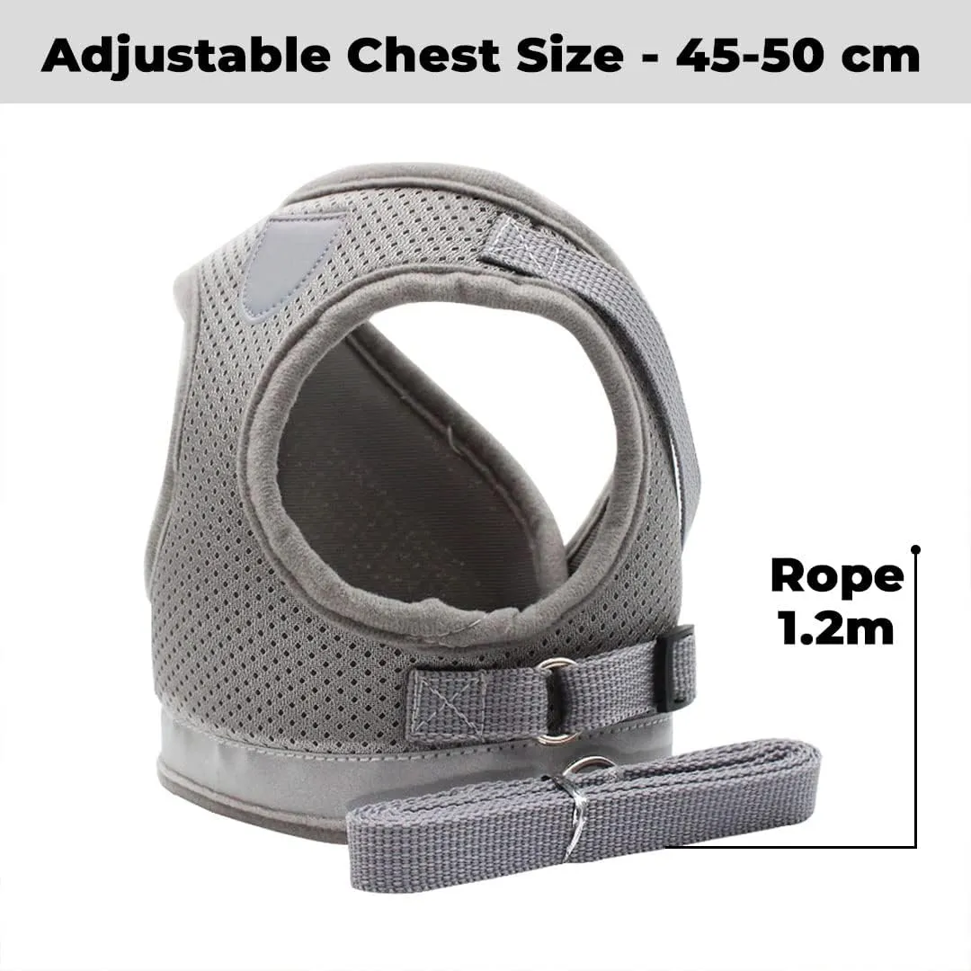 Kuber Industries Reflective Dog Harness With Adjustable Leash|Breathable Polyester Mesh Fabric |XL Size|HT-844|Comfortable No-Pull Grip|QuickRelease Buckles|Easy On - Easy Off Harness|Grey (Pack Of 2)