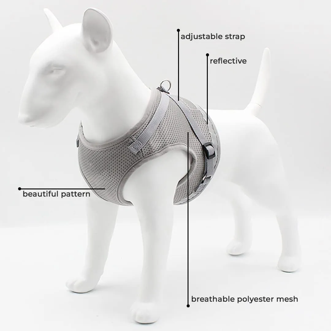 Kuber Industries Reflective Dog Harness With Adjustable Leash|Breathable Polyester Mesh Fabric |XL Size|HT-844|Comfortable No-Pull Grip|QuickRelease Buckles|Easy On - Easy Off Harness|Grey (Pack Of 2)