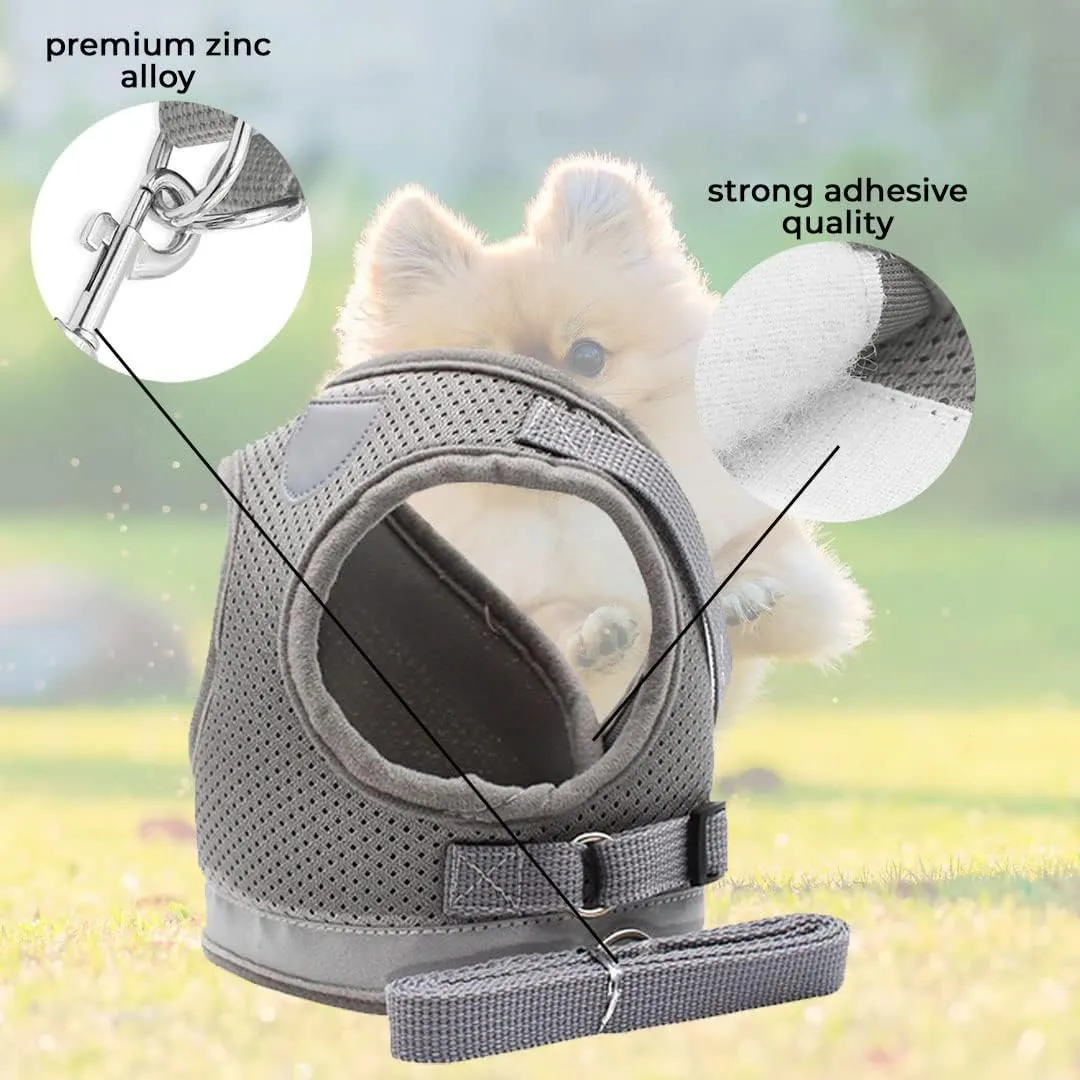 Kuber Industries Reflective Dog Harness With Adjustable Leash|Breathable Polyester Mesh Fabric |XL Size|HT-844|Comfortable No-Pull Grip|QuickRelease Buckles|Easy On - Easy Off Harness|Grey (Pack Of 2)