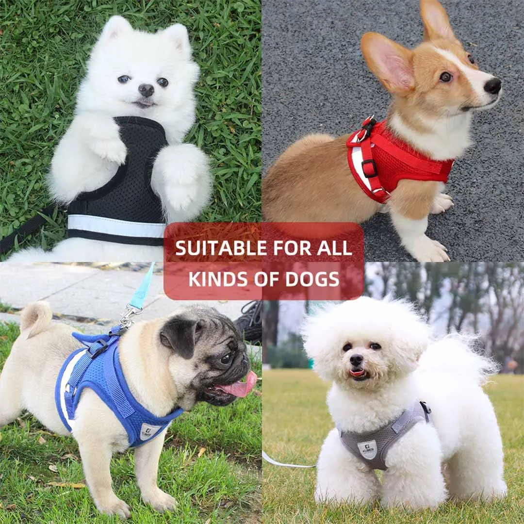 Kuber Industries Reflective Dog Harness With Adjustable Leash|Breathable Polyester Mesh Fabric |XL Size|HT-844|Comfortable No-Pull Grip|QuickRelease Buckles|Easy On - Easy Off Harness|Grey (Pack Of 2)